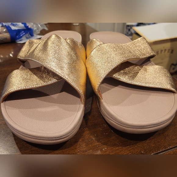 FitFlop Lulu Cross Slide Sandals Rose Gold Size 10 - Picture 8 of 9
